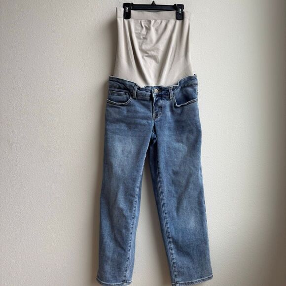 BLANQI Full Belly Support Maternity Light Solid Wash Cropped Jeans size 8 - Picture 2 of 7
